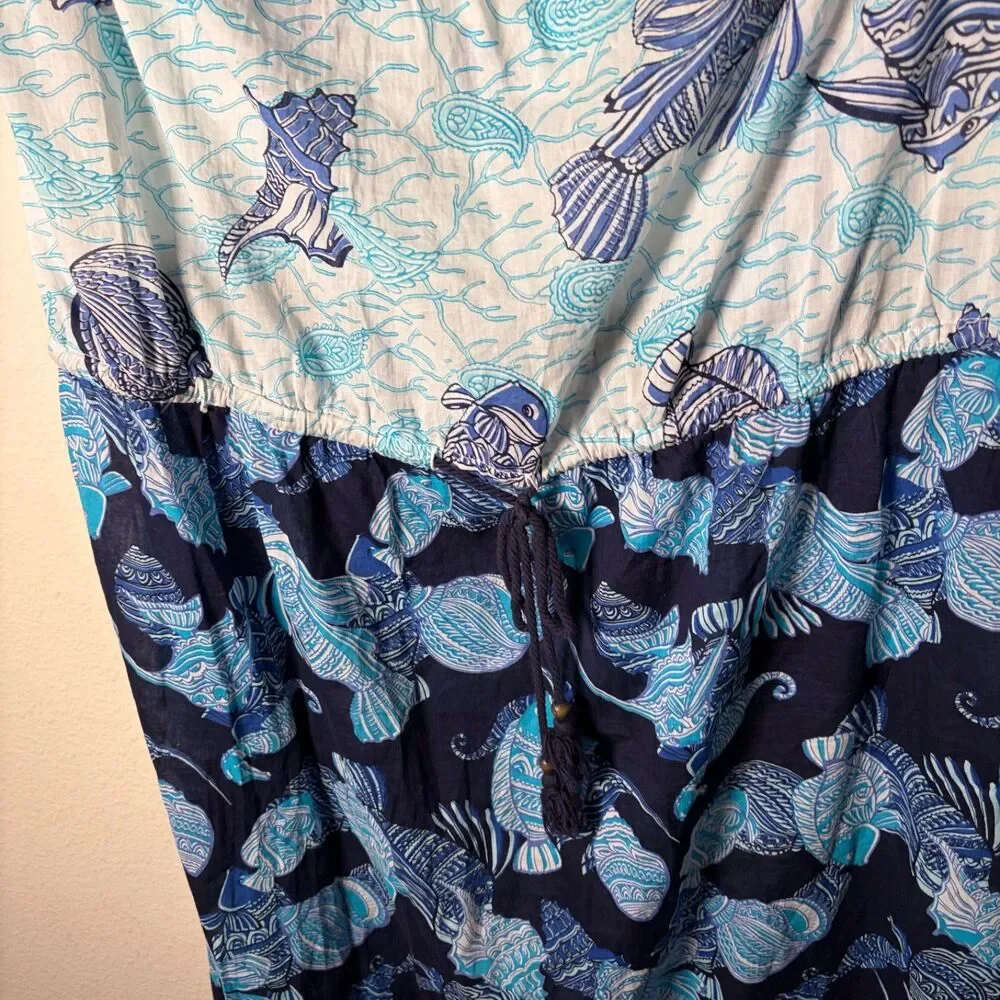 Talbots Swim Coverup Women's 2X Blue Fish Printed Tube Dress Sleeveless